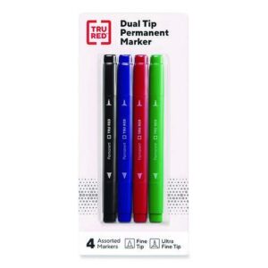 Permanent Marker, Pen-Style Twin-Tip, Extra-Fine/Fine Bullet/Needle Tips, Assorted Colors, 4/Pack