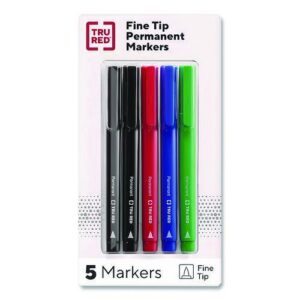 Permanent Marker, Pen-Style, Fine Bullet Tip, Assorted Colors, 5/Pack