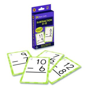 Subtraction 0 to 12 Flash Cards, Grades 1 to 5, 3.25" x 5.25", Assorted Colors, 54 Cards