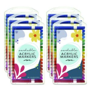 Washable Acrylic Markers, Fine Bullet Tip, Assorted Colors, 36/Pack, 6 Packs/Carton