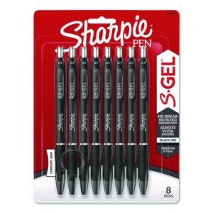 S-Gel High-Performance Gel Pen, Retractable, Medium 0.7 mm, Black Ink, Black Barrel, 8/Pack