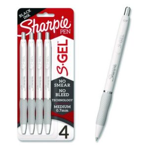 S-Gel Fashion Barrel Gel Pen, Retractable, Medium 0.7 mm, Black Ink, Pearl White Barrel, 4/Pack