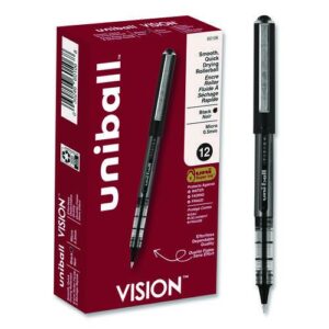 VISION Rollerball Pen, Stick, Extra-Fine 0.5 mm, Black Ink, Gray/Black/Clear Barrel, Dozen