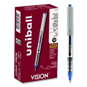 VISION Rollerball Pen, Stick, Fine 0.7 mm, Blue Ink, Silver/Blue/Clear Barrel, Dozen