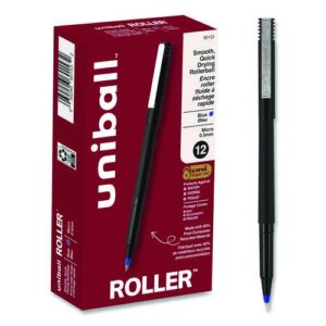 Rollerball Pen, Stick, Extra-Fine 0.5 mm, Blue Ink, Black/Blue Barrel, Dozen