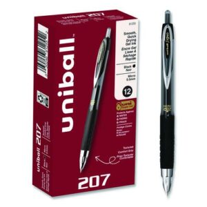 Signo 207 Gel Pen, Retractable, Fine 0.5 mm, Black Ink, Smoke/Black Barrel, Dozen