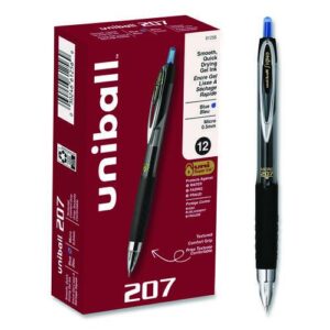 Signo 207 Gel Pen, Retractable, Fine 0.5 mm, Blue Ink, Smoke/Black/Blue Barrel, Dozen