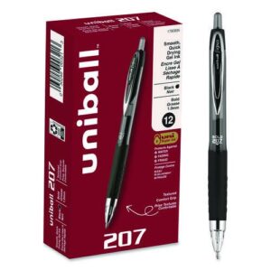 Signo 207 Gel Pen, Retractable, Bold 1 mm, Black Ink, Smoke/Black Barrel, Dozen