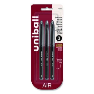 AIR Porous Gel Pen, Stick, Medium 0.7 mm, Black Ink, Black Barrel, 3/Pack