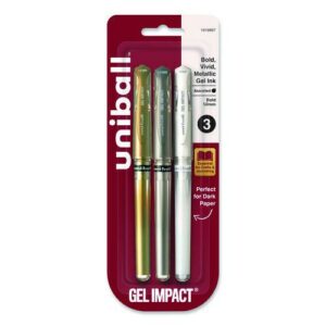 Signo Impact Gel Pen, Stick, Bold 1 mm, Assorted Metallic Ink and Barrel Colors, 3/Pack