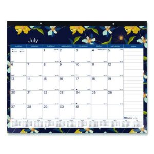Academic 18-Month Desk Pad Calendar, Floral Artwork, 22 x 17, White/Multicolor Sheets, Black Headband, July 2025 to Dec 2026