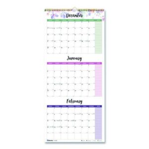 3-Month Wall Calendar, Colorful Leaves Artwork, 12.25 x 27, White/Multicolor Sheets, 14-Month (Dec to Jan): 2025