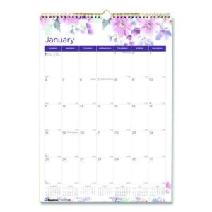 12-Month Colorful Wall Calendar, Watercolor Floral Artwork, 12 x 17, White/Multicolor Sheets, 12-Month (Jan to Dec): 2025