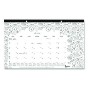 Monthly Desk Pad Calendar, DoodlePlan Coloring Pages, 17.75 x 10.88, Black Binding, Clear Corners, 12-Month (Jan-Dec): 2025