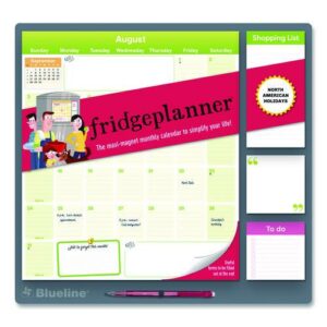 Fridge Planner Magnetized Monthly Calendar with Pads + Pencil, 14 x 13.5, Yellow/Green Sheets, 17-Month: Aug 2024 to Dec 2025