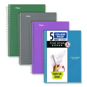 Wirebound Notebook, 5-Subject, Medium/College Rule, Assorted Cover Colors, (150) 9.5 x 6.63 Sheets, 6/Pack