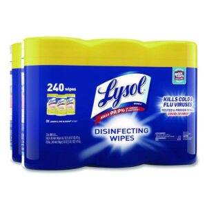 Disinfecting Wipes, 1-Ply, 7 x 7.25, Lemon and Lime Blossom, White, 80 Wipes/Canister, 3 Canisters/Pack, 2 Packs/Carton