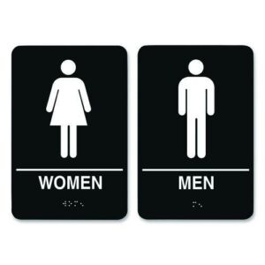 Indoor Restroom Door Sign, Men/Women, 5.9 x 9, Black/White, 2/Pack