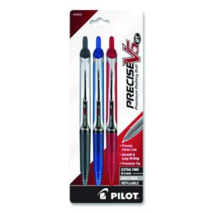 Precise V5RT Rollerball Pen, Retractable, Extra-Fine 0.5 mm, Assorted Ink and Barrel Colors, 3/Pack