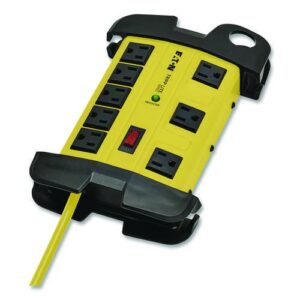 Protect It! Industrial Safety Surge Protector, 8 AC Outlets, 12 ft Cord, 1,500 J, Yellow/Black