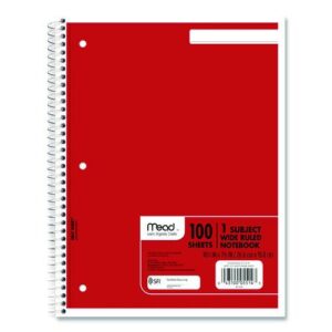 Spiral Notebook, 1-Subject, Wide/Legal Rule, Randomly Assorted Cover Color, (100) 10.5 x 7.5 Sheets