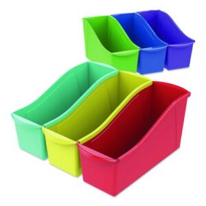 Large Book Bin, 1.8 gal, 5.3" x 14.3" x 7", Assorted Bright Colors, 6/Pack