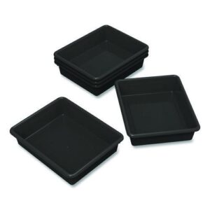 Storage Tray, Flat, 102.4 oz, 10.65" x 10.65" x 2.96", Black, 5/Pack