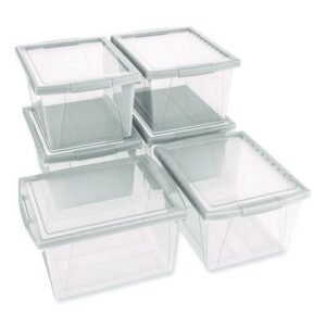 Storage Bins, with Snap-On Lid, 4 gal, 11.25 x 13.53 x 7.87, Translucent, 6/Pack