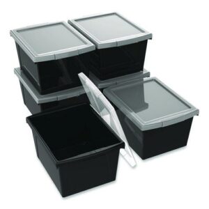 Storage Bin with Lid, 4 gal, 11.25" x 11.25" x 7.87", Black, 6/Pack