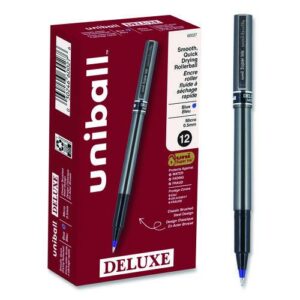 Deluxe Rollerball Pen, Stick, Extra-Fine 0.5 mm, Blue Ink, Metallic Gray/Black/Blue Barrel, Dozen