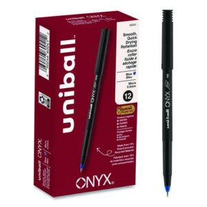 ONYX Rollerball Pen, Stick, Extra-Fine 0.5 mm, Blue Ink, Black/Blue Barrel, Dozen