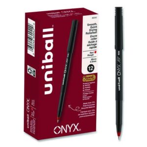 ONYX Rollerball Pen, Stick, Extra-Fine 0.5 mm, Red Ink, Black/Red Barrel, Dozen