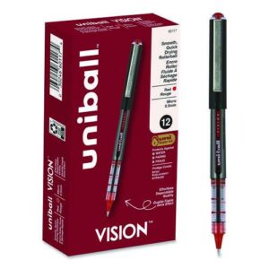 VISION Rollerball Pen, Stick, Extra-Fine 0.5 mm, Red Ink, Gray/Red/Clear Barrel, Dozen