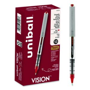 VISION Rollerball Pen, Stick, Fine 0.7 mm, Red Ink, Silver/Red/Clear Barrel, Dozen