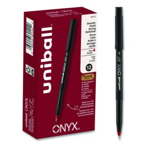 ONYX Rollerball Pen, Stick, Fine 0.7 mm, Red Ink, Black/Red Barrel, Dozen