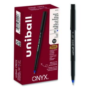 ONYX Rollerball Pen, Stick, Fine 0.7 mm, Blue Ink, Black/Blue Barrel, Dozen