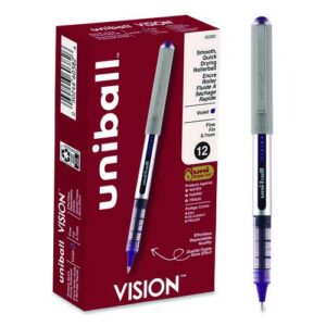VISION Rollerball Pen, Stick, Fine 0.7 mm, Violet Ink, Silver/Violet/Clear Barrel, Dozen
