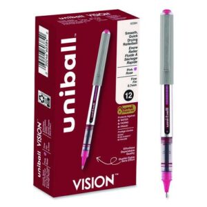 VISION Rollerball Pen, Stick, Fine 0.7 mm, Pink Ink, Silver/Pink/Clear Barrel, Dozen