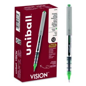 VISION Rollerball Pen, Stick, Fine 0.7 mm, Green Ink, Silver/Green/Clear Barrel, Dozen