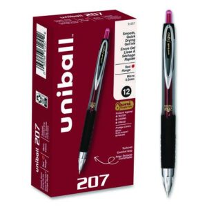 Signo 207 Gel Pen, Retractable, Fine 0.5 mm, Red Ink, Smoke/Black/Red Barrel, Dozen
