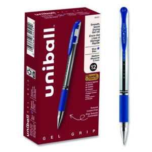 Signo GRIP Gel Pen, Stick, Medium 0.7 mm, Blue Ink, Clear/Blue/Silver Barrel, Dozen