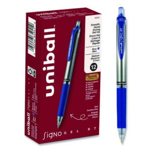 Signo Gel Pen, Retractable, Medium 0.7 mm, Blue Ink, Silver/Blue Barrel, Dozen