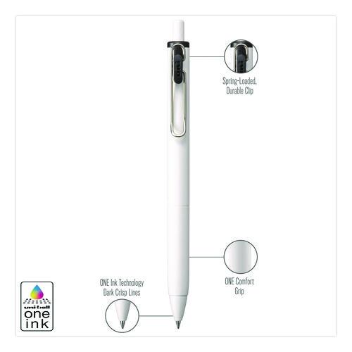 uniONE Gel Pen, Retractable, Medium 0.7 mm, Black Ink, White/Black Barrel, Dozen - Image 3