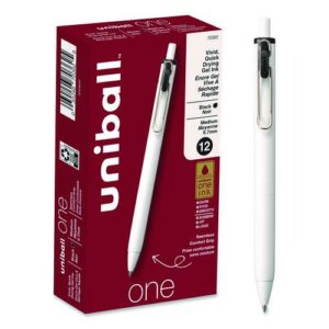 uniONE Gel Pen, Retractable, Medium 0.7 mm, Black Ink, White/Black Barrel, Dozen