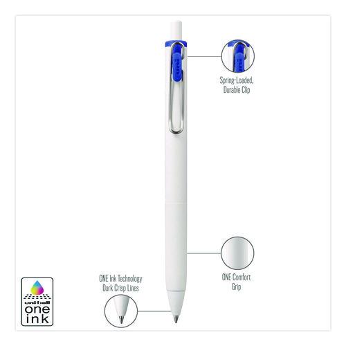 uniONE Gel Pen, Retractable, Medium 0.7 mm, Blue Ink, White/Blue Barrel, Dozen - Image 3