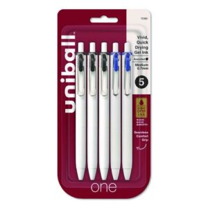 uniONE Gel Pen, Retractable, Medium 0.7 mm, Assorted Business Ink and Barrel Colors, 5/Pack