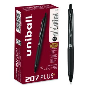 207 Plus+ Gel Pen, Retractable, Medium 0.7 mm, Black Ink, Black Barrel, Dozen
