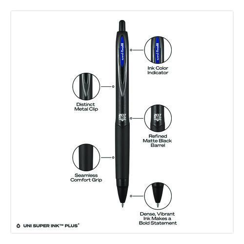 207 Plus+ Gel Pen, Retractable, Medium 0.7 mm, Blue Ink, Black Barrel, Dozen - Image 3