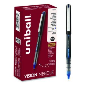VISION Rollerball Pen, Stick, Extra-Fine 0.5 mm, Blue Ink, Black/Blue/Clear Barrel, 12/Pack