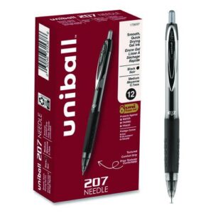 Signo 207 Needle Point Gel Pen, Retractable, Medium 0.7 mm, Black Ink, Clear/Black Barrel, Dozen